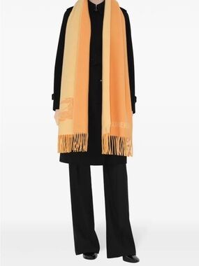 Burberry Two-Tone Orange and Cream Wool Fringe Scarf